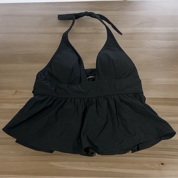 J. CREW - Swim Halter Peplum Tankini In Pique Black - Picture 2 of 10